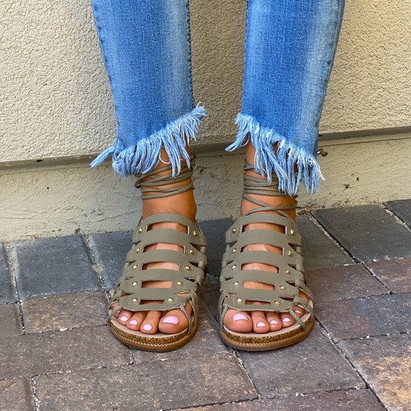 Anthropologie Leather Studded Lace Up Gladiator - Picture 4 of 14